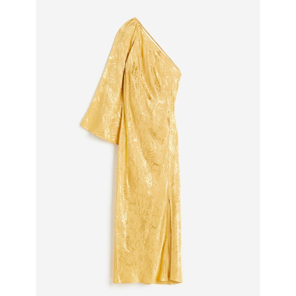 NWT H&M Jacquard-Weave One-Shoulder Dress Yellow Size Medium